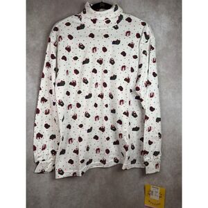 NWT VTG 90s American Weekend Turtleneck Women Large White Christmas Gift Print